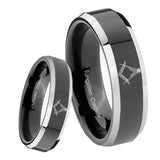 8mm Masonic Beveled Edges Glossy Black 2 Tone Tungsten Men's Wedding Band