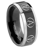 8mm Atheist Design Beveled Glossy Black 2 Tone Tungsten Mens Ring