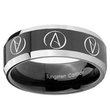 10mm Atheist Design Beveled Glossy Black 2 Tone Tungsten Mens Ring