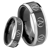 8mm Atheist Design Beveled Glossy Black 2 Tone Tungsten Mens Ring