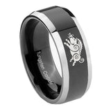 8mm Wild Boar Beveled Edges Glossy Black 2 Tone Tungsten Men's Ring