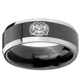 10mm Masonic 32 Degree Freemason Beveled Edges Glossy Black 2 Tone Tungsten Mens Ring Personalized