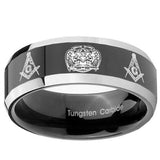 10mm Masonic 32 Design Beveled Edges Glossy Black 2 Tone Tungsten Bands Ring