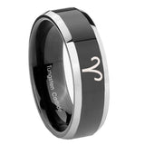 10mm Aries Zodiac Beveled Glossy Black 2 Tone Tungsten Mens Engagement Ring