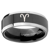 10mm Aries Zodiac Beveled Glossy Black 2 Tone Tungsten Mens Engagement Ring