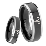 8mm Aries Zodiac Beveled Edges Glossy Black 2 Tone Tungsten Promise Ring