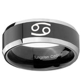 10mm Cancer Horoscope Beveled Glossy Black 2 Tone Tungsten Men's Engagement Ring