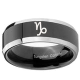 10mm Capricorn Zodiac Beveled Glossy Black 2 Tone Tungsten Mens Promise Ring