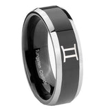 10mm Gemini Zodiac Beveled Glossy Black 2 Tone Tungsten Men's Promise Rings