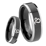 8mm Leo Zodiac Beveled Edges Glossy Black 2 Tone Tungsten Wedding Bands Ring