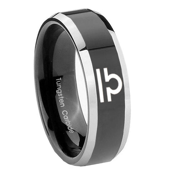 8mm Libra Horoscope Beveled Glossy Black 2 Tone Tungsten Wedding Engagement Ring