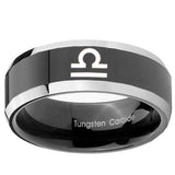 10mm Libra Horoscope Beveled Edges Glossy Black 2 Tone Tungsten Men's Ring