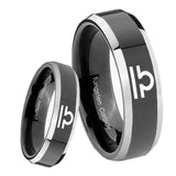 8mm Libra Horoscope Beveled Glossy Black 2 Tone Tungsten Wedding Engagement Ring