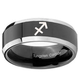 10mm Sagittarius Zodiac Beveled Glossy Black 2 Tone Tungsten Custom Ring for Men