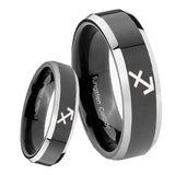 8mm Sagittarius Zodiac Beveled Glossy Black 2 Tone Tungsten Anniversary Ring