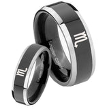 His Hers Scorpio Horoscope Beveled Glossy Black 2 Tone Tungsten Custom Ring Set