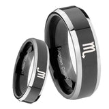 8mm Scorpio Horoscope Beveled Edges Glossy Black 2 Tone Tungsten Bands Ring