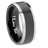 8mm I Love You Beveled Edges Glossy Black 2 Tone Tungsten Wedding Bands Ring
