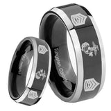 8mm Marine Army Sergeant Beveled Edges Glossy Black 2 Tone Tungsten Mens Ring Engraved