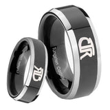 8mm CTR Beveled Edges Glossy Black 2 Tone Tungsten Wedding Engraving Ring