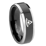 8mm Pester Master Masonic Beveled Glossy Black 2 Tone Tungsten Engraved Ring