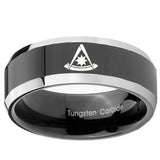 10mm Pester Master Masonic Beveled Glossy Black 2 Tone Tungsten Custom Mens Ring