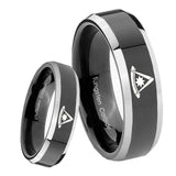 8mm Pester Master Masonic Beveled Glossy Black 2 Tone Tungsten Engraved Ring