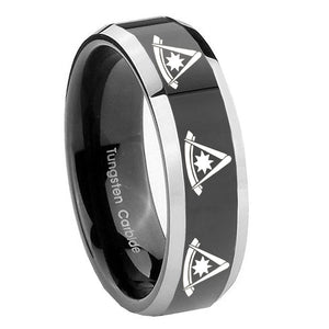 10mm Multiple Pester Master Masonic Beveled Glossy Black 2 Tone Tungsten Men's Ring