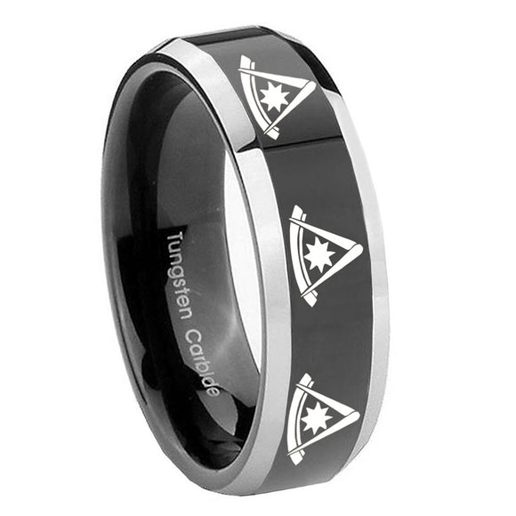 10mm Multiple Pester Master Masonic Beveled Glossy Black 2 Tone Tungsten Men's Ring