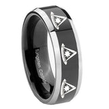 10mm Multiple Pester Master Masonic Beveled Glossy Black 2 Tone Tungsten Men's Ring