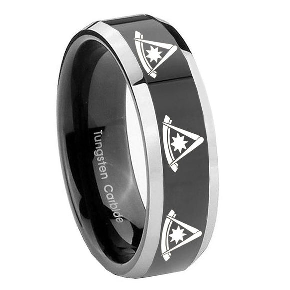 8mm Multiple Pester Master Masonic Beveled Glossy Black 2 Tone Tungsten Mens Ring