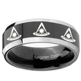 10mm Multiple Pester Master Masonic Beveled Glossy Black 2 Tone Tungsten Men's Ring