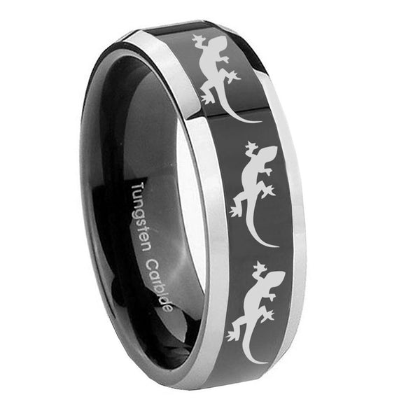 10mm Multiple Lizard Beveled Glossy Black 2 Tone Tungsten Wedding Engraving Ring