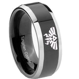 10mm Zelda Skyward Sword Beveled Glossy Black 2 Tone Tungsten Personalized Ring