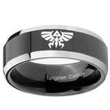 10mm Zelda Skyward Sword Beveled Glossy Black 2 Tone Tungsten Personalized Ring