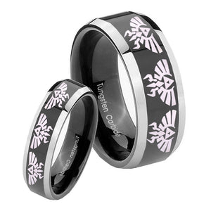 His Hers Multiple Zelda Skyward Sword Beveled Glossy Black 2 Tone Tungsten Men Band Set