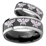 His Hers Multiple Zelda Skyward Sword Beveled Glossy Black 2 Tone Tungsten Men Band Set