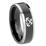 10mm Anchor Beveled Edges Glossy Black 2 Tone Tungsten Carbide Anniversary Ring