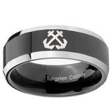 10mm Anchor Beveled Edges Glossy Black 2 Tone Tungsten Carbide Anniversary Ring