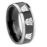 10mm Transformers Autobot Decepticon Beveled Glossy Black 2 Tone Tungsten Bands Ring