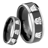 8mm Transformers Autobot Decepticon Beveled Glossy Black 2 Tone Tungsten Mens Ring