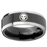 10mm Skull Beveled Edges Glossy Black 2 Tone Tungsten Custom Ring for Men