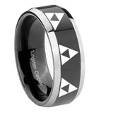 10mm Multiple Zelda Triforce Beveled Glossy Black 2 Tone Tungsten Bands Ring