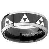 10mm Multiple Zelda Triforce Beveled Glossy Black 2 Tone Tungsten Bands Ring