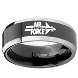 10MM Beveled Two Tone Air Force Shiny Black Middle Tungsten Men's Ring