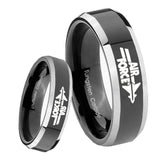 8MM Glossy Black Air Force Bevel Edges 2 Tone Tungsten Laser Engraved Ring