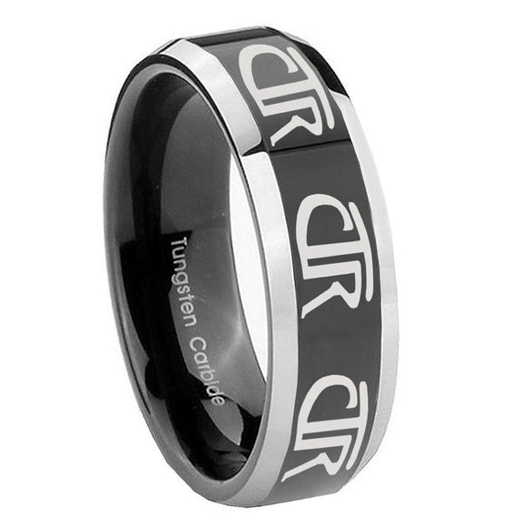 8mm Multiple CTR Beveled Glossy Black 2 Tone Tungsten Men's Engagement Band