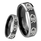 8mm Multiple CTR Beveled Glossy Black 2 Tone Tungsten Men's Engagement Band