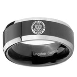 10mm U.S. Army Beveled Glossy Black 2 Tone Tungsten Engagement Ring