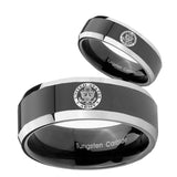 His Hers U.S. Army Beveled Glossy Black 2 Tone Tungsten Engraving Ring Set